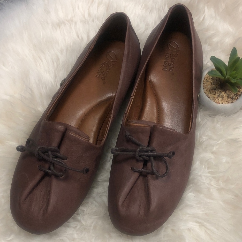 Tuka LEATHER Flats Cushioned 1” Heel BROWN  EU40=sz9.5-10 EUC